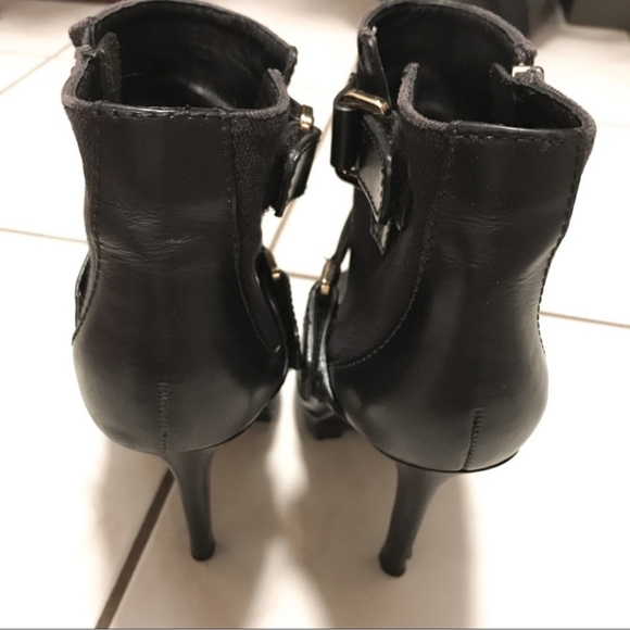 Tory Burch leather and canvas open toe high heel booty size 8 - Picture 3 of 10